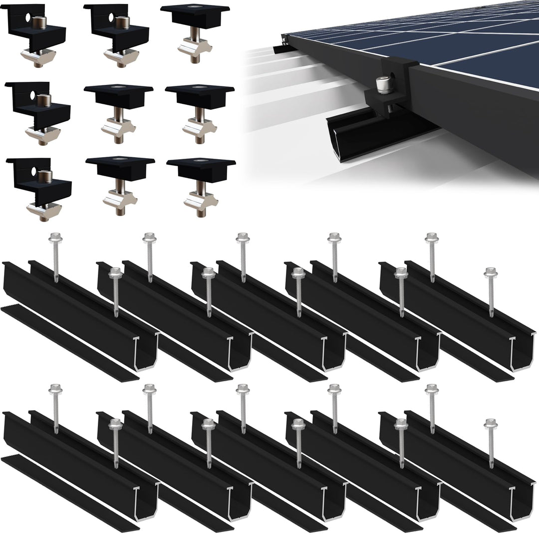 Sorlpv Solarmodul Halterung für 4X Module, PV Halterung Montageset - 12CM Schwarze Schiene + Verstel