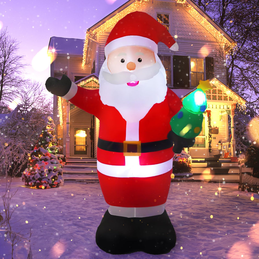 Vintoney 244cm Weihnachten Aufblasbarer Weihnachtsmann Aufblasbares Rotierendes LED-Licht Gartendeko