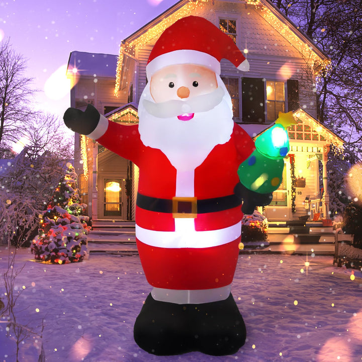 Vintoney 244cm Weihnachten Aufblasbarer Weihnachtsmann Aufblasbares Rotierendes LED-Licht Gartendeko