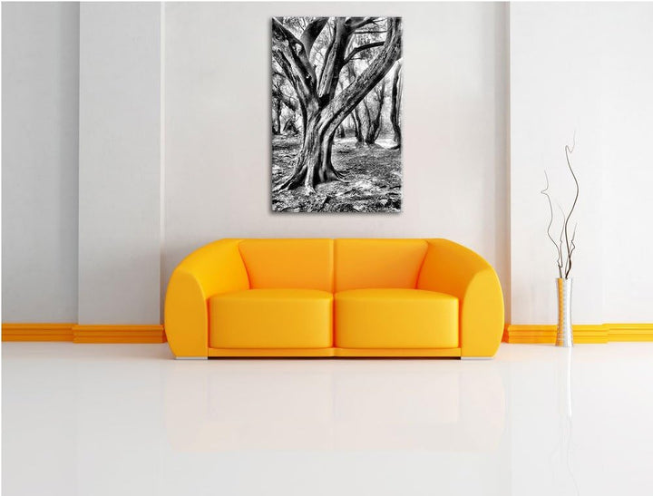 Monocrome, Wald, Format: 100x70 auf Leinwand, XXL riesige Bilder fertig gerahmt mit Keilrahmen, Kuns