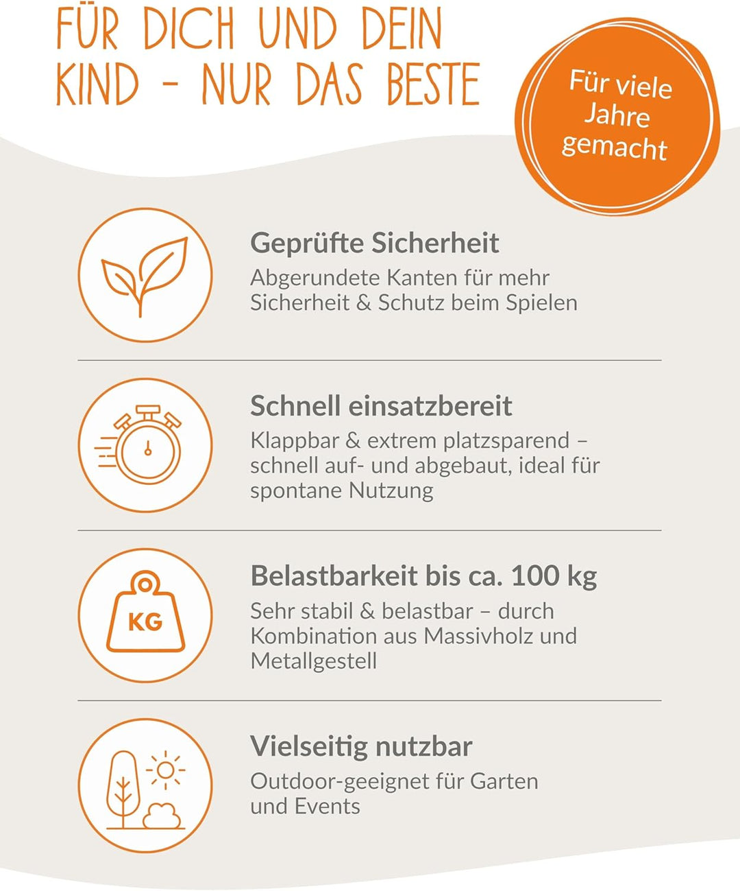 PINOLINO Kinderfestzeltgarnitur Sepp, aus Holz und Metall, 3-teilig, einfach zusammenklappbar, empfo
