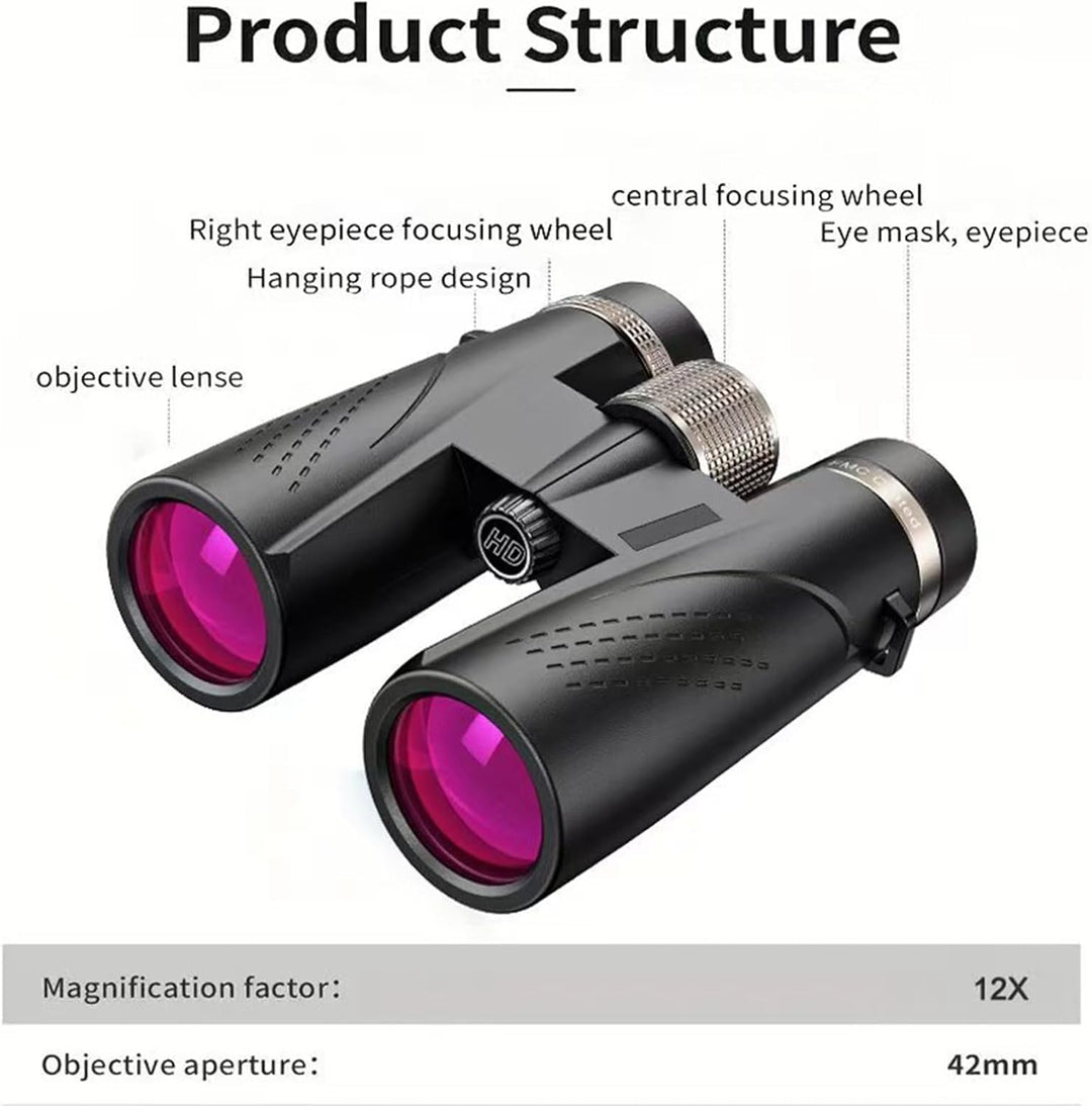 Fernglas 12x42, Leistungsstarke Ferngläser mit Heller und sauberer Sicht, für Erwachsene, BAK4 HD Pr
