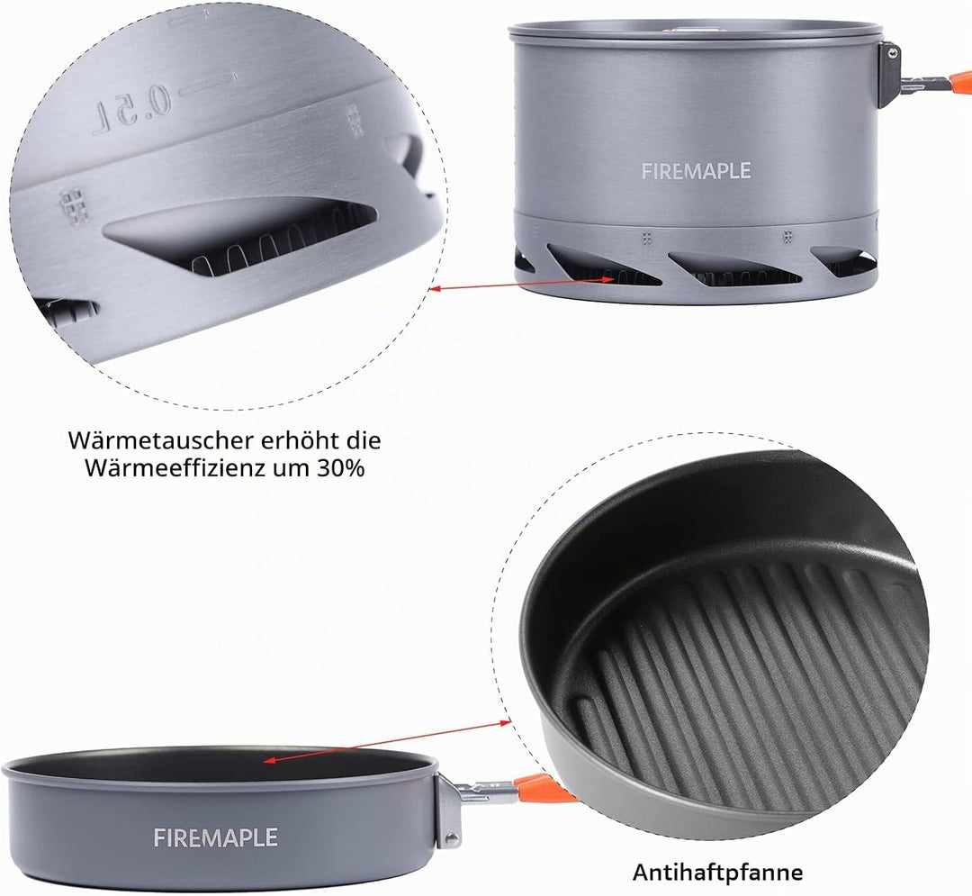 Fire-Maple Feast Series Camping-Kochgeschirr-Set | Outdoor-Kochset mit Topf, Wasserkocher, Pfanne, S