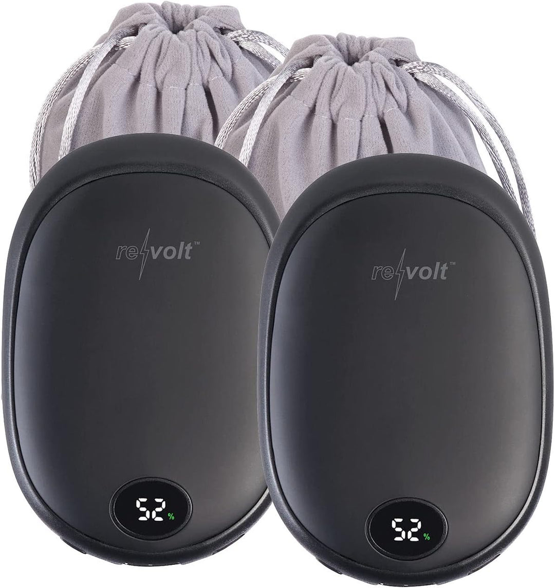 revolt Handy Akku: 2er-Set USB-Powerbank & 2-Stufen-Handwärmer, 2 A, 10.000 mAh, Display (Handtasche