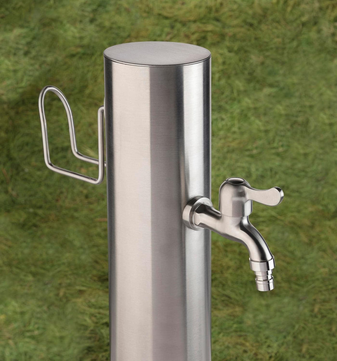 Westfalia Wasserwelten Wasserzapfsäule Edelstahl inklusive Schlauchhalter und 2 Hähne 75 cm