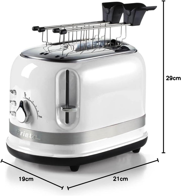 Ariete 149/01 Moderner 2-Scheiben-Toaster mit Zange, automatischer Auswurf, Krümelschublade, Auftau-