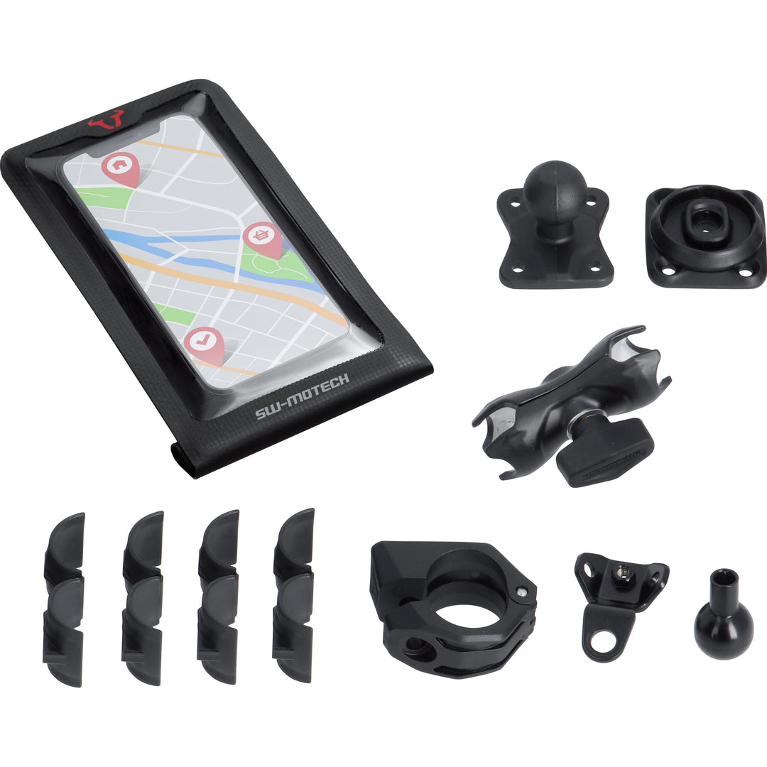 SW-Motech Universal Navi-Kit mit Smartphone Drybag - Inkl. 2" Klemmarm. Für Lenker/Spiegelgewinde.