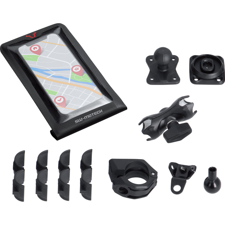 SW-Motech Universal Navi-Kit mit Smartphone Drybag - Inkl. 2" Klemmarm. Für Lenker/Spiegelgewinde.