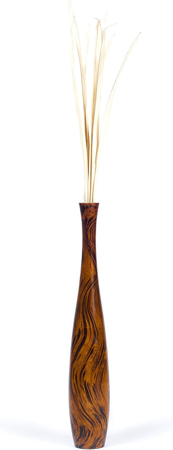 Leewadee Grosse Bodenvase für Dekozweige hohe Standvase Design Holzvase, Holz, 70 cm, Braun Hellbrau