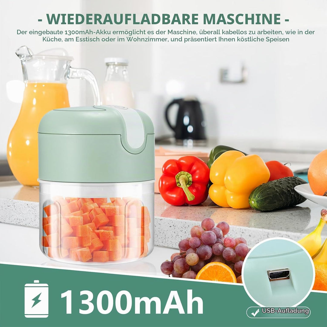 Akku Mini Zerkleinerer, 250 Ml Mini Lebensmittelhacker Elektrischer Knoblauchhacker Mit USB Ladung,