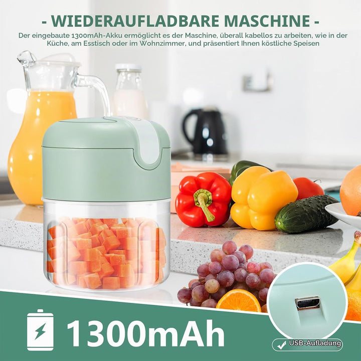 Akku Mini Zerkleinerer, 250 Ml Mini Lebensmittelhacker Elektrischer Knoblauchhacker Mit USB Ladung,