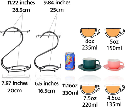Keramik Espresso Tassen Set (135ml) mit Untertassen und Metall Ständer, Candiicap Kaffeetassen 6er S