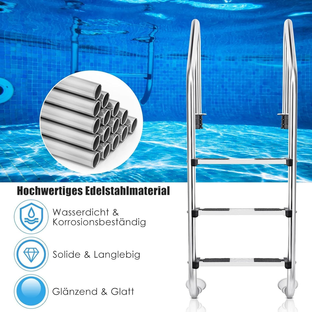 RELAX4LIFE Poolleiter Edelstahl, Schwimmbad Leiter 3 Stufig, Einstiegsleiter rutschfest, Poolleiter