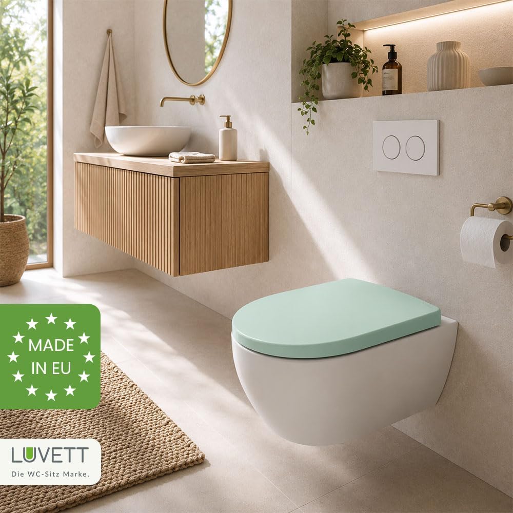 LUVETT® WC-Sitz mit Absenkautomatik C100 oval universell, Toilettendeckel mit 3 Edelstahl Montagelös