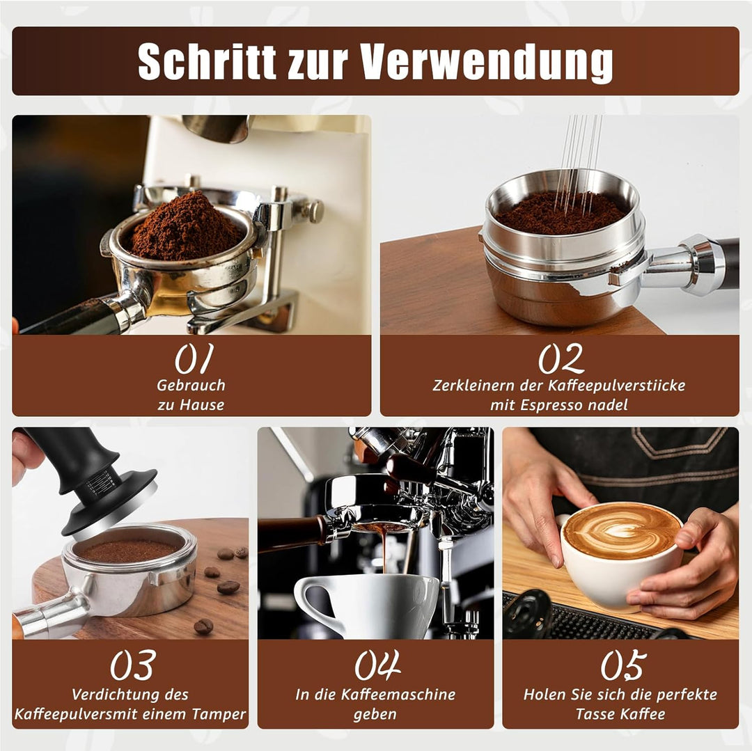 Kaffee Tamper Set 51mm, Kaffee Espresso Tamper, Kaffeerührer Werkzeug Espresso, inkl. Holzgriff, Ska