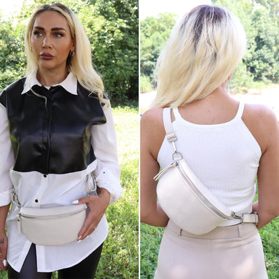 Blade Bauchtasche Damen Echtleder, stylische Gürteltasche Damen mit 2 gemusterten und Leder abnehmba