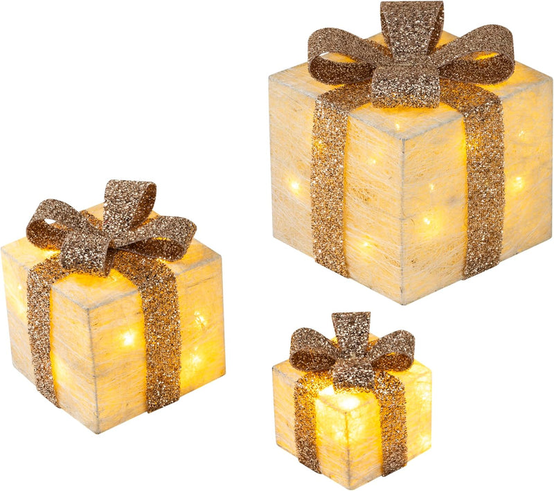 Bambelaa! 3er Led Deko Geschenke Leucht Boxen Timer Weihnachts Dekoration Weihnachtsdeko Beleuchtet