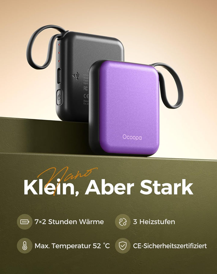 OCOOPA Handwärmer Elektrisch 2er Set, Wiederverwendbar 4000mAh USB Taschenwärmer, 3 Wärmestufen, Max