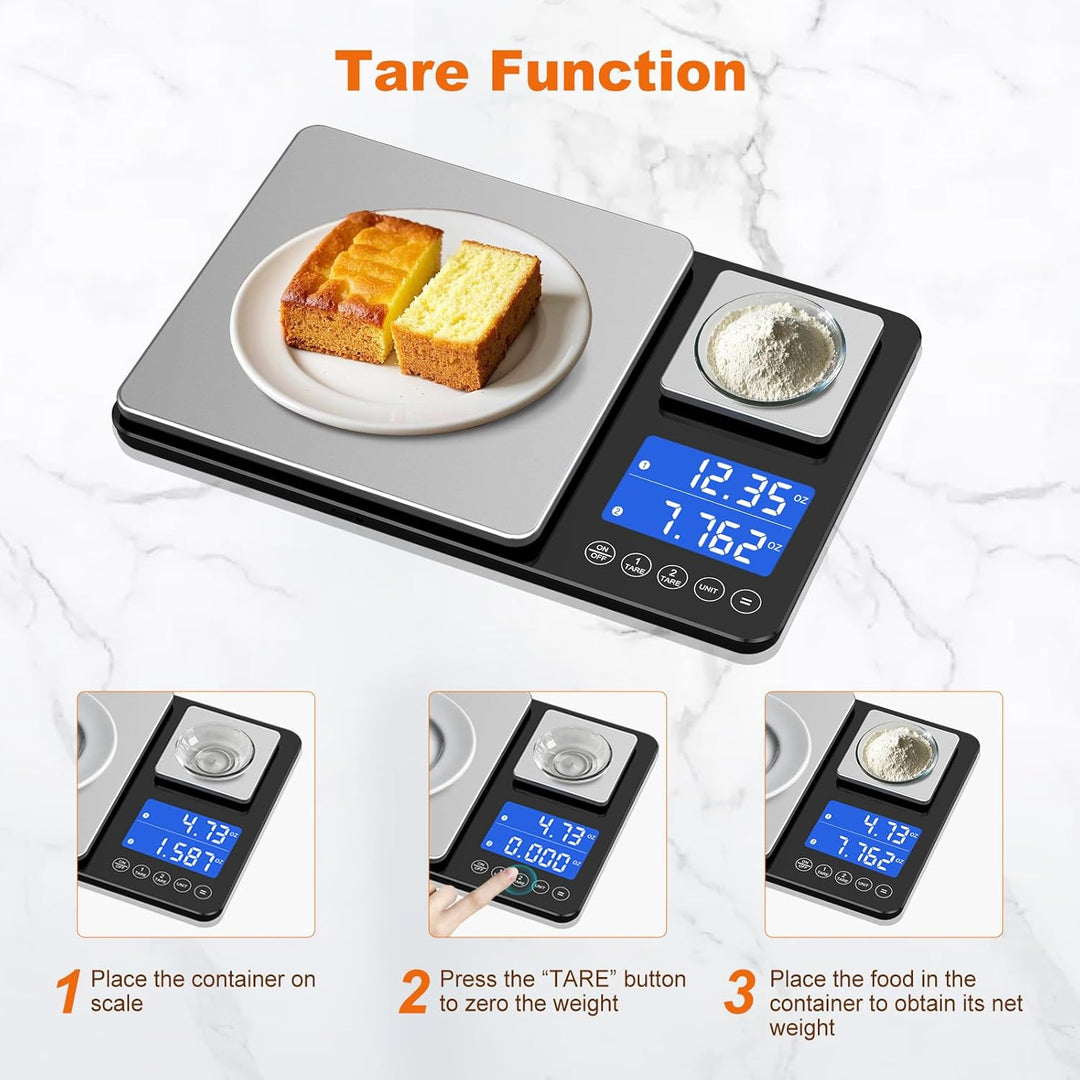 BRICH Digitale Küchenwaage mit Dualer Plattform – 500g/0,01g & 15kg/1g Präzision, Summierungsfunktio