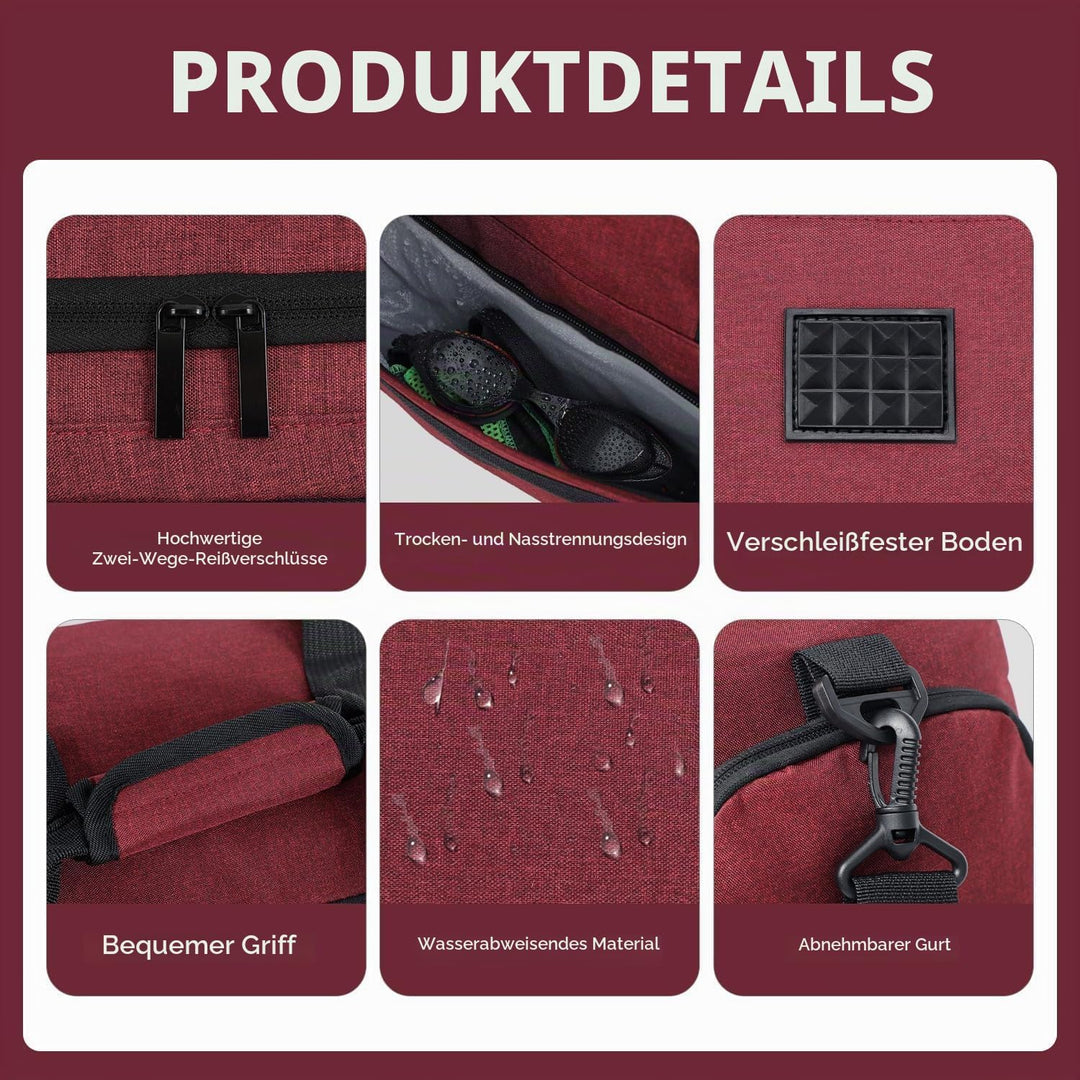 FIORETTO 50L Sporttasche &amp; Reisetasche für Damen und Herren, mit Schuhfach &amp; Nassfach, Wasserdicht T
