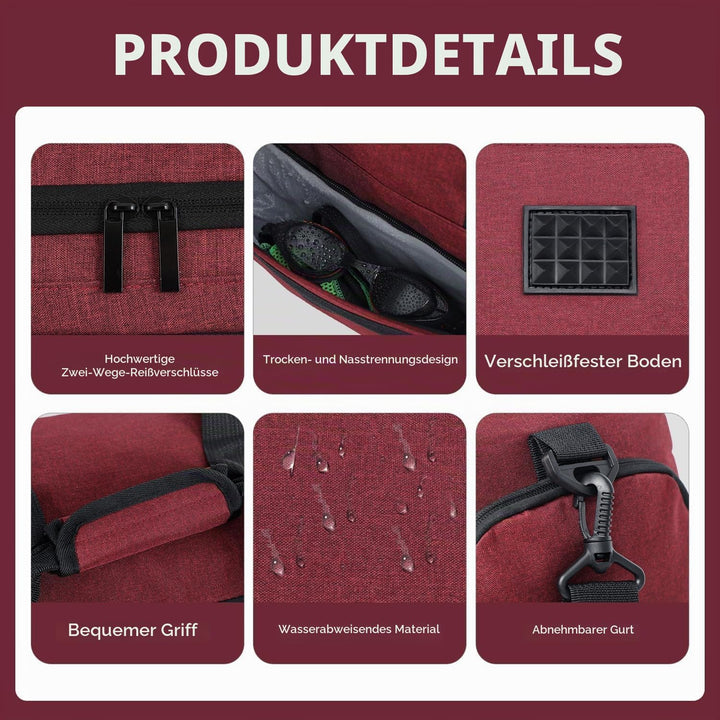 FIORETTO 50L Sporttasche &amp; Reisetasche für Damen und Herren, mit Schuhfach &amp; Nassfach, Wasserdicht T