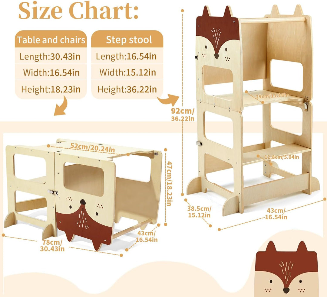 labebe Lernturm ab 1 Jahr（92 * 38.5 * 42cm）， klappbar Montessori Learning Tower，3 in 1 Montessori Le
