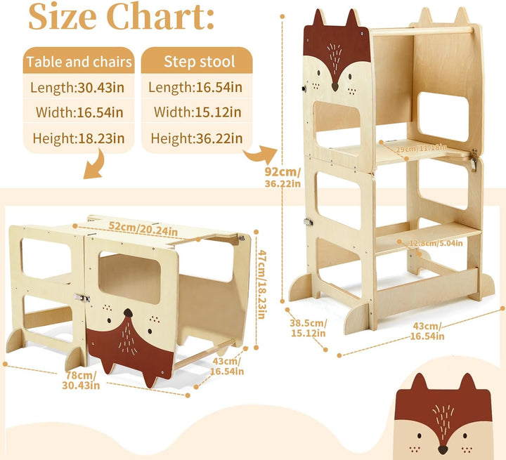labebe Lernturm ab 1 Jahr（92 * 38.5 * 42cm）， klappbar Montessori Learning Tower，3 in 1 Montessori Le