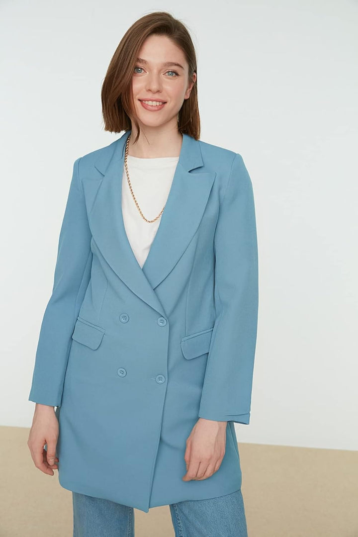 TRENDYOL Damen Double Button Mobile Detaillierte Gefütterte Gewebte Jacke Coat 44 Blau, 44 Blau