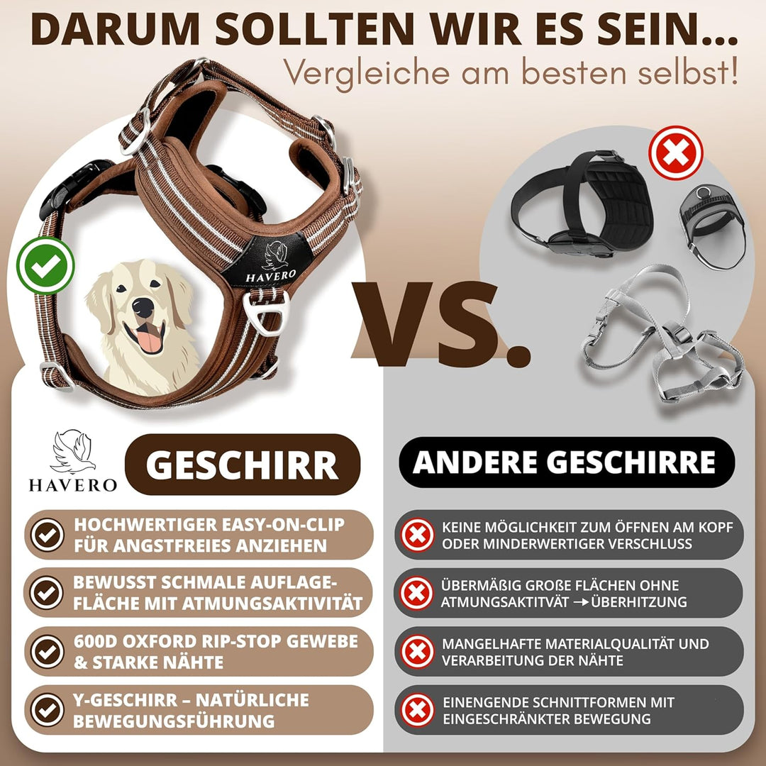 Hundegeschirr Easy-On-Clip – [Kein Überkopfziehen] | Anti-Zug Y-Geschirr Gepolstert Reflektierend At