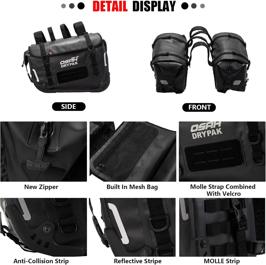 Motorrad Satteltaschen wasserdicht dauerhaft trockenes Reisegepäck, Anti-Vibration Panniers 40L gros