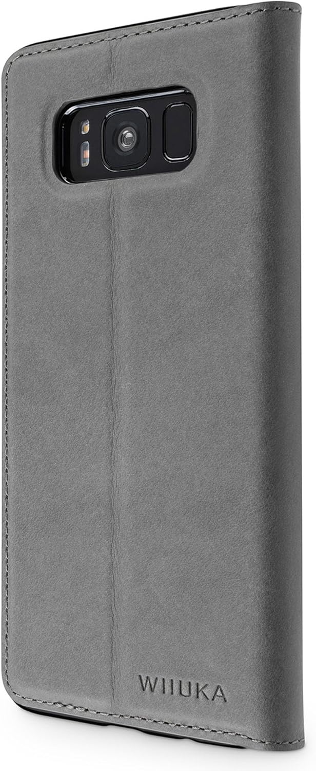 WIIUKA Echt Ledertasche -TRAVEL Nature- für Samsung Galaxy S8 -DEUTSCHES Leder- Grau, mit Kartenfach