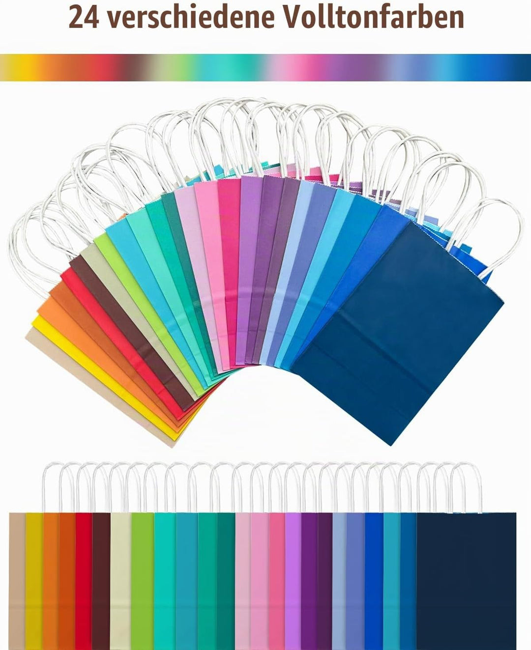Gcardist 200 Stück 24 Farben Kleinei-Geschenktüten aus Papier mit Henkeln–8.3"×6"×3,15"(21x15x8cm)-T