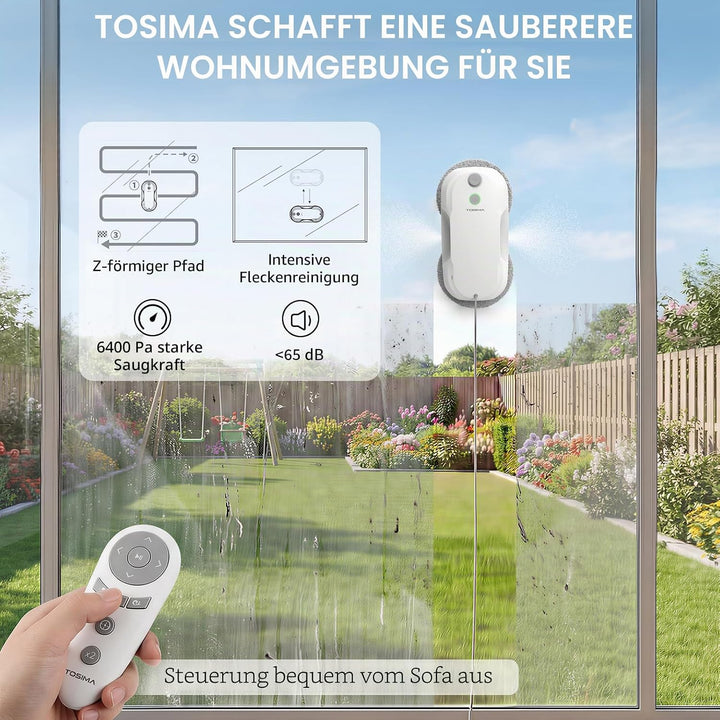 Tosima W5 6400 Pa Fensterputzroboter mit Sprühfunktion (Fernbedienung und 20-Zoll-Düsen)