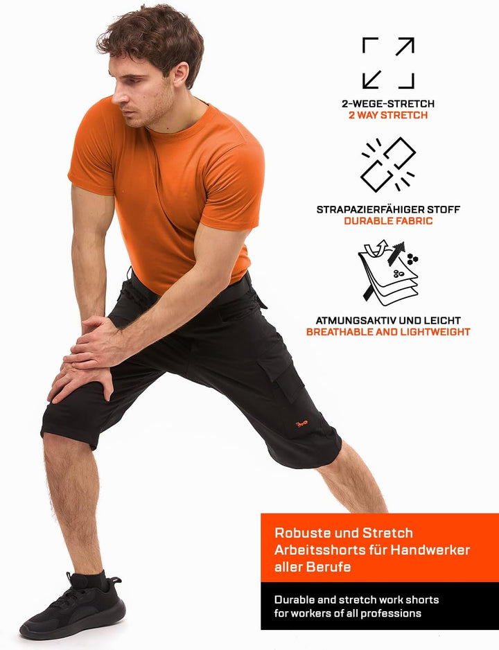 strongAnt Shorts Stretch Berlin Pro Herren Sommer Arbeitshose kurz Cargo Outdoor Grau-Shwarz-Weiss,