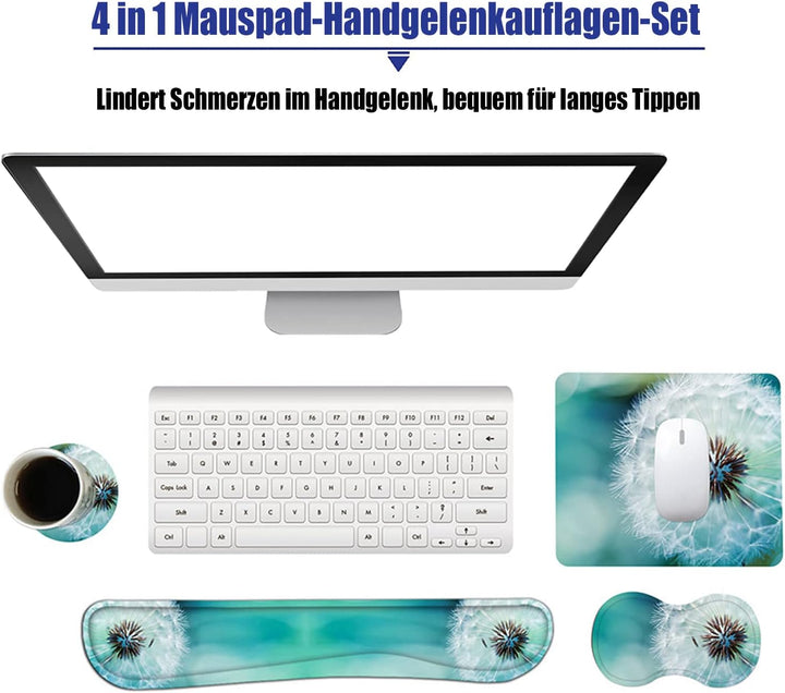 Handballenauflage Tastatur + Mauspad + Handgelenkauflage + Untersetzer, Memory Foam 4-in-1 Handgelen