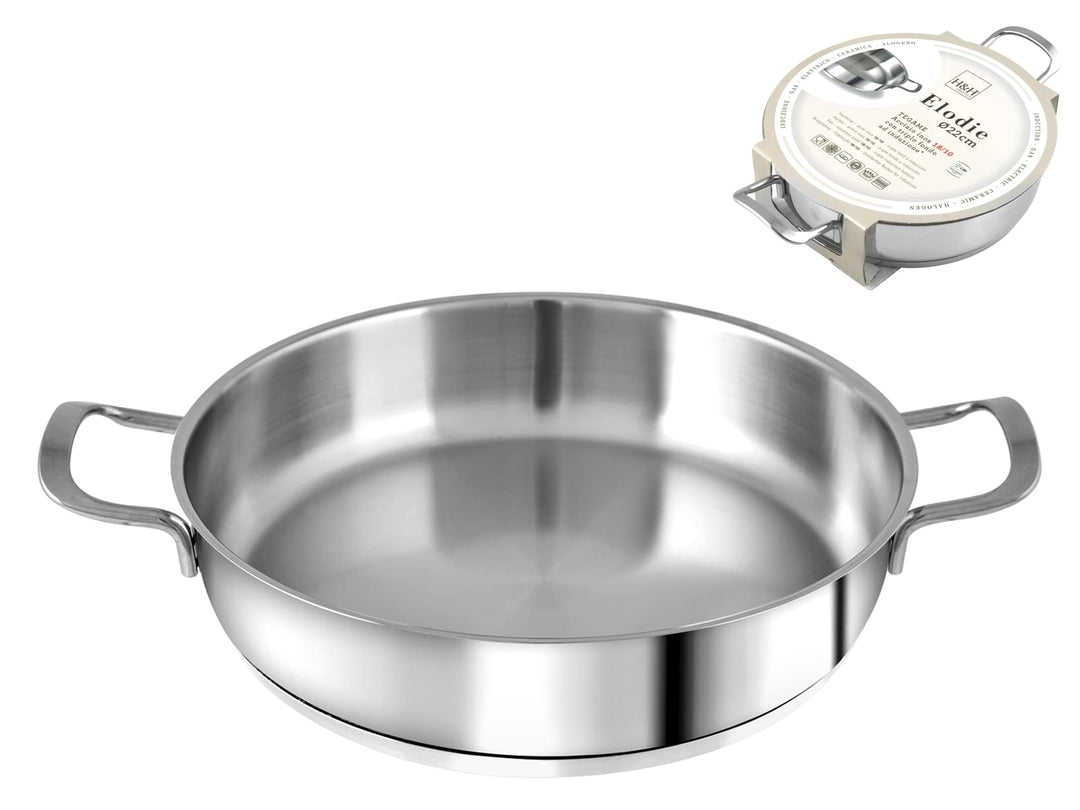 H&H Elodie Bratpfanne mit Induktionsboden, 2 Griffe, Edelstahl, 22 cm