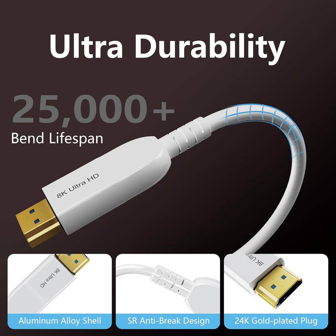 8K Glasfaser HDMI Kabel 15Meter, Langes aktives HDMI 2.1 Kabel 48Gbps Ultra High Speed 8K@60Hz 4K@12