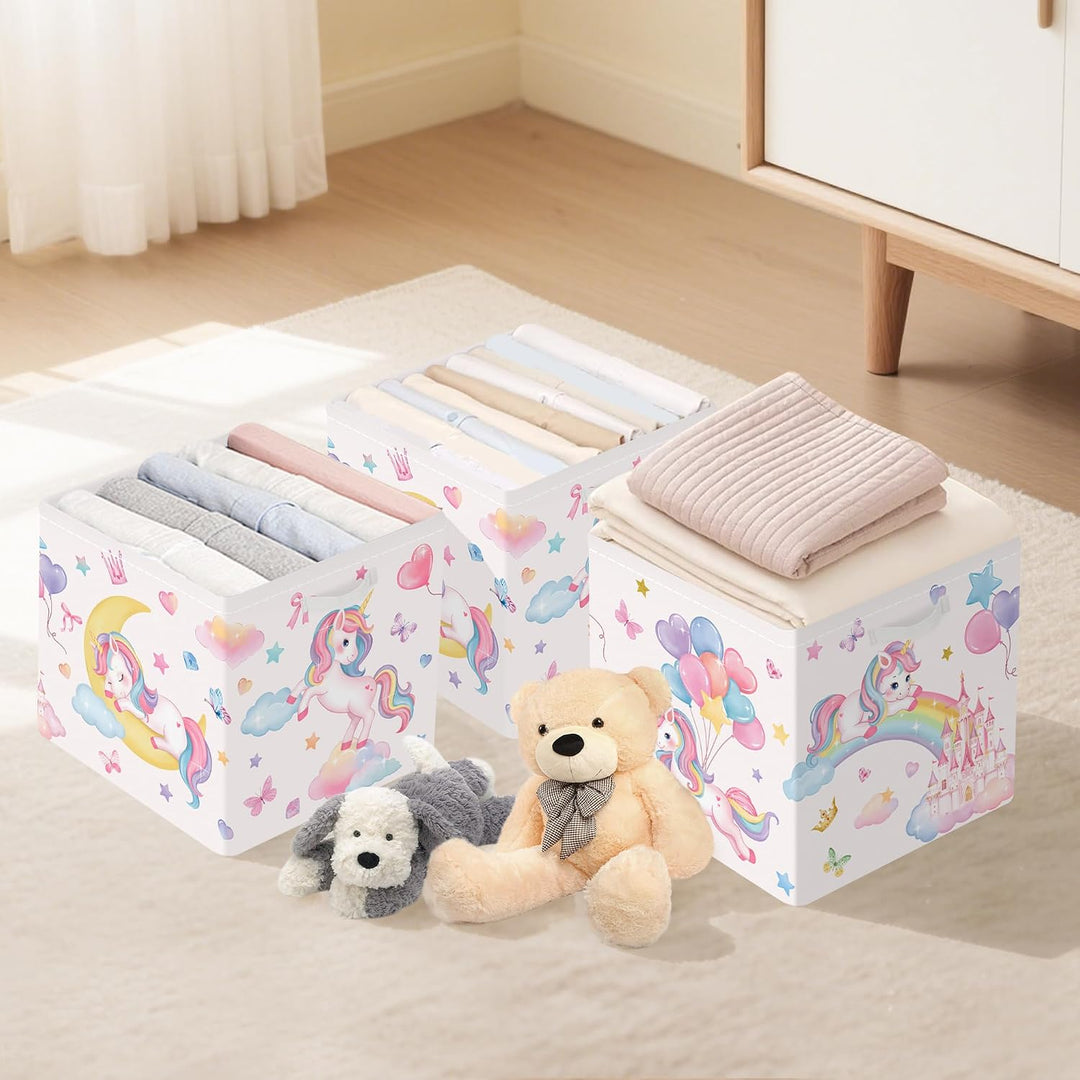 Clastyle 3 Stück Einhorn Kinder Aufbewahrungsbox Kinderzimmer Kallax boxes Mond 30x30x30 cm, Mond 30