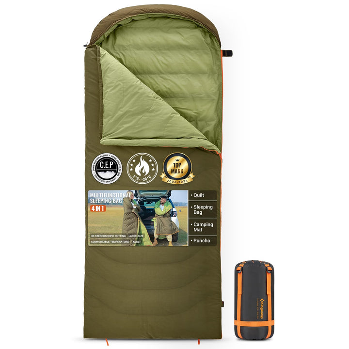 KingCamp Daunen Schlafsack Erwachsene,Warmer Leichter Winter Schlafsack 4°C bis -20°C，100% Baumwollg