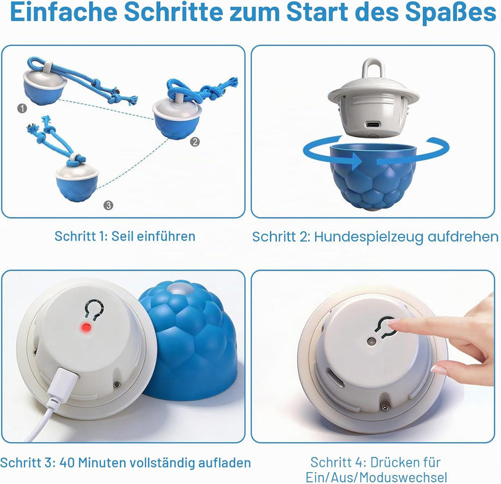 Interaktives Hundespielzeug, Interaktiver Spielball für Hunde mit Seil, gibt Vogelgeräusche von Sich