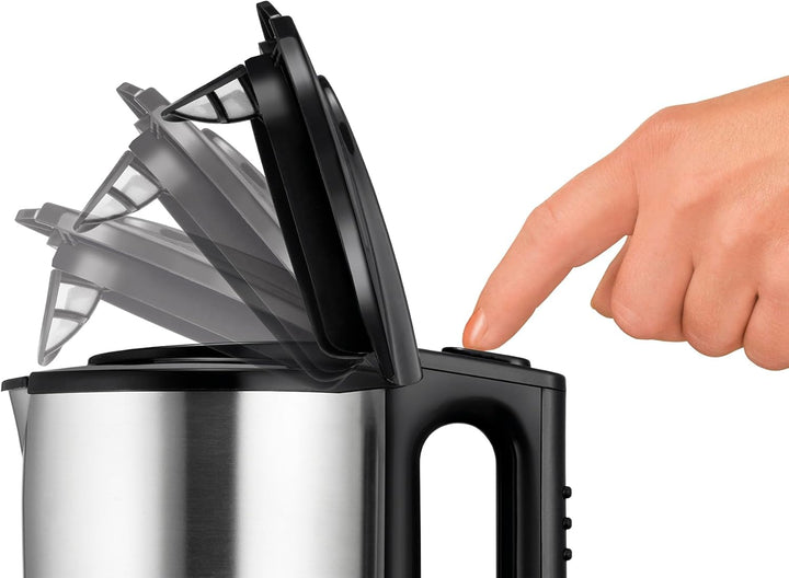 Unold 18015 Wasserkocher - Edelstahl Kettle, Schwarz, 1,5 L, EU Stecker, 2200 W, Blitzkocher, 360° d