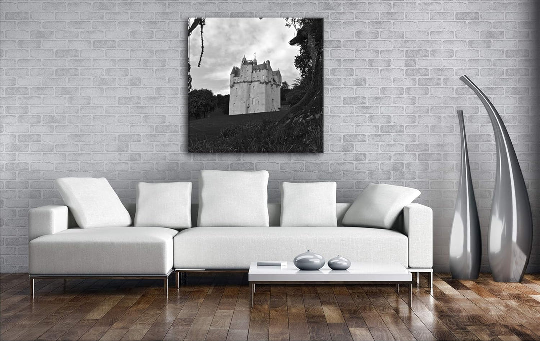 deyoli Festung in Schottland Format: 60x60 Effekt: Schwarz&Weiss als Leinwandbild, Motiv auf Echthol