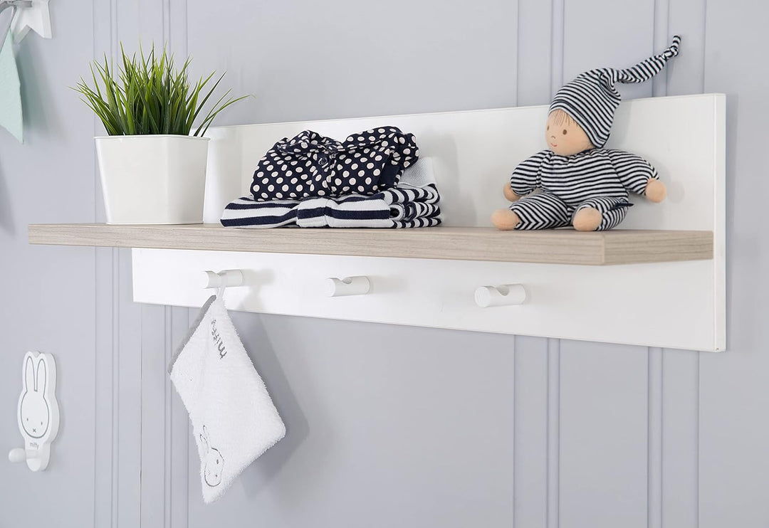 roba universal Wandgarderobe, mit Garderobenhaken und Ablage, weiss/natur, Wandgarderobe