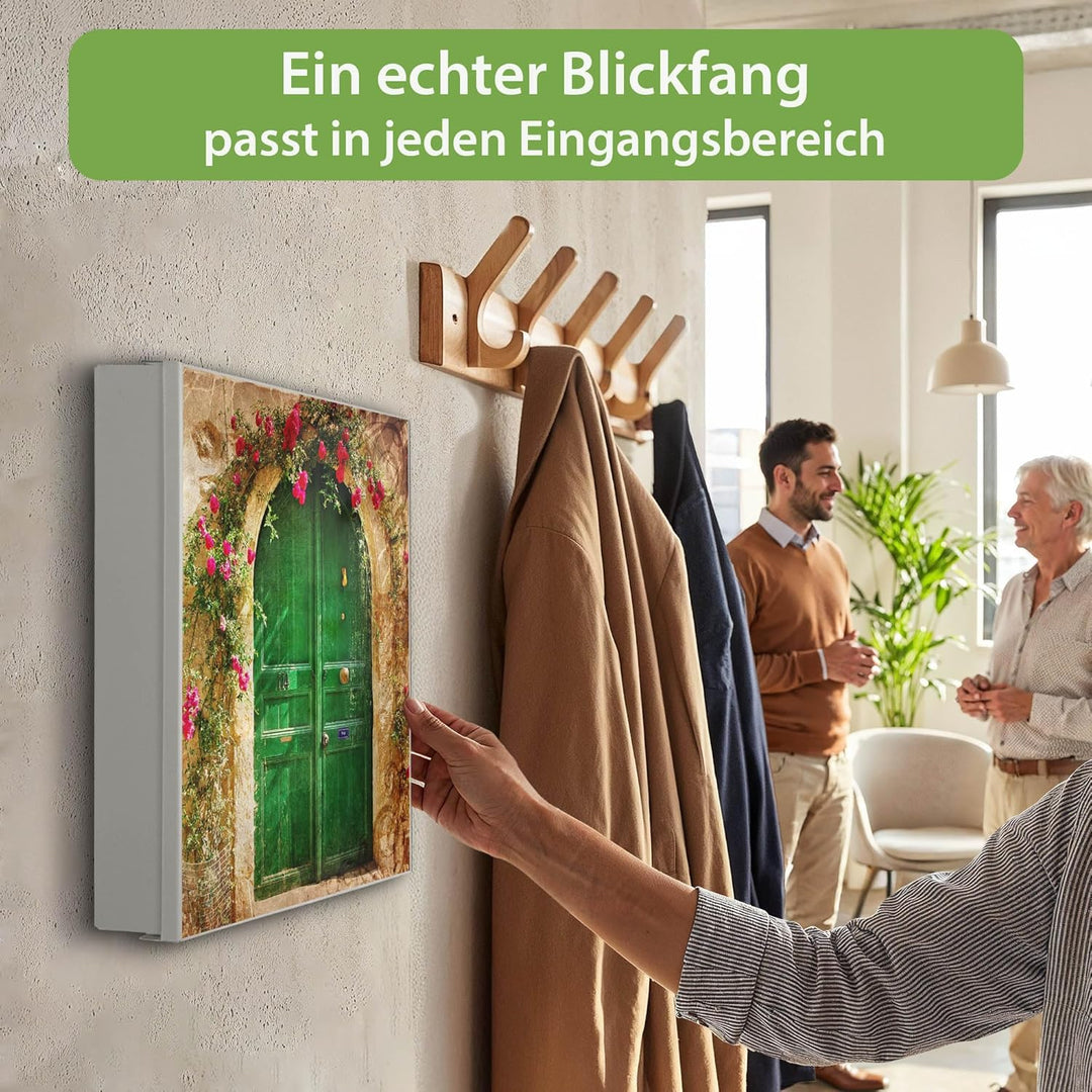 banjado® Grosser Schlüsselkasten Glas/Schlüsselbox 30cm x 30cm mit 50 Haken - Motiv Ferienhaus/Schlü