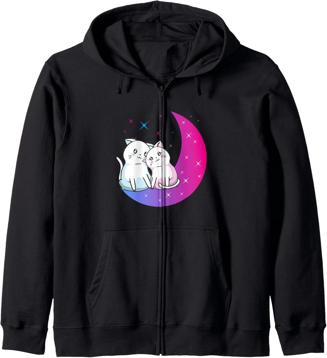 Kawaii Anime Cats Couple on Purple Moon In Love Otaku Cute Kapuzenjacke