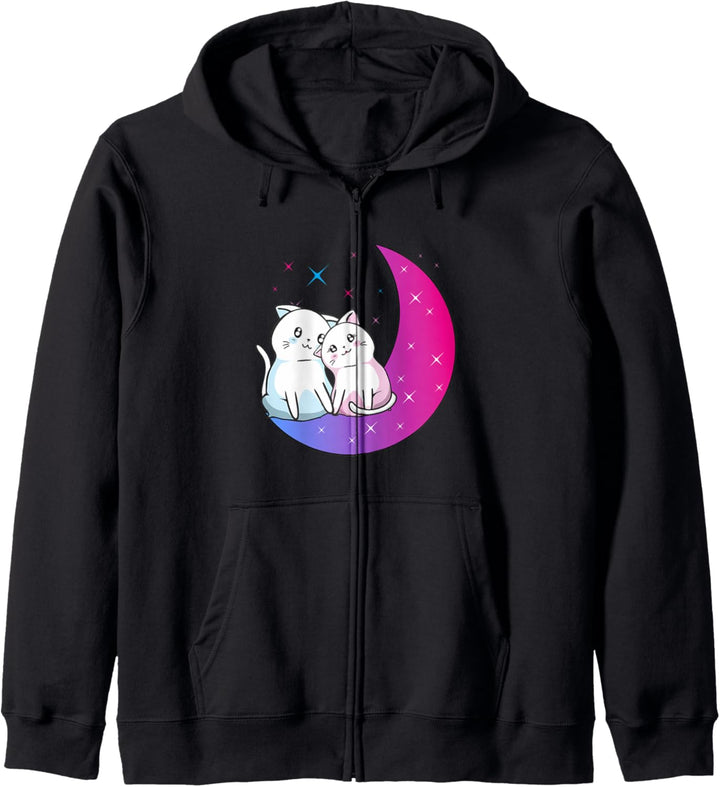 Kawaii Anime Cats Couple on Purple Moon In Love Otaku Cute Kapuzenjacke