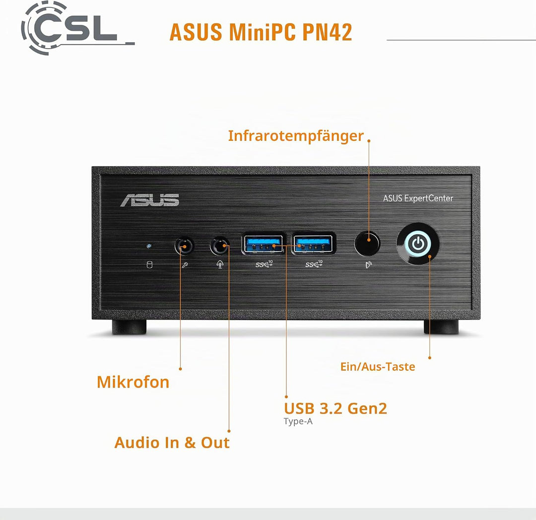 Mini PC ASUS PN42 mit Windows 11 Pro, Intel N200 4X 3700 MHz Turbotakt, 1000 GB M.2 SSD, 32 GB DDR4-