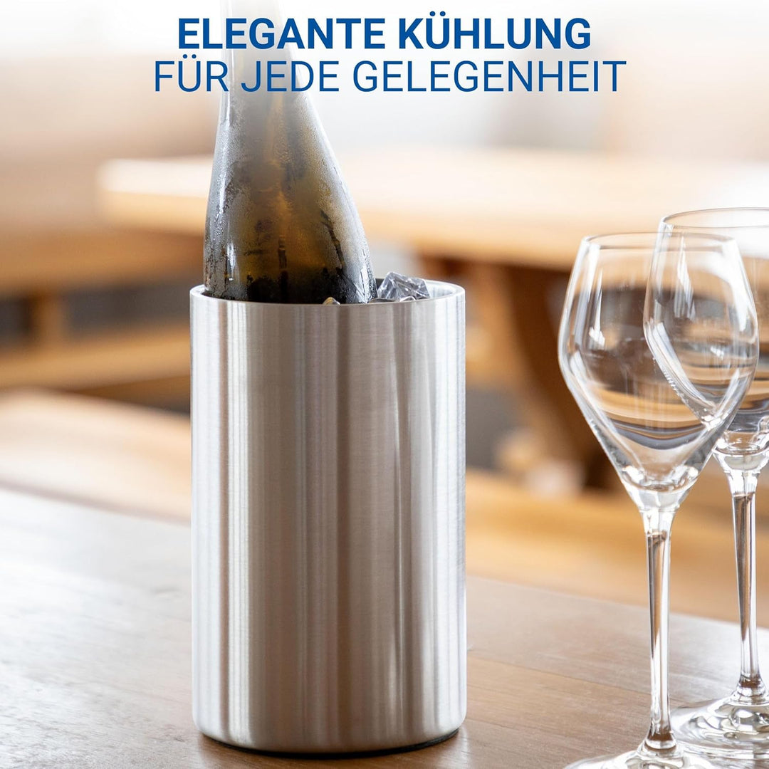 Weinzubehör 2er Set 'Chill & Style' - 1x Doppelwandiger Flaschenkühler aus Edelstahl Ø10cm - 1x Kühl