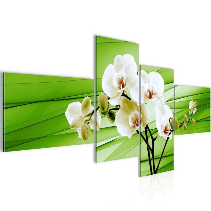 Runa Art Bild Modern Blumen Orchidee - Made in Germany - Wandbilder Abstrakt Grün 4 Teilig 202042c