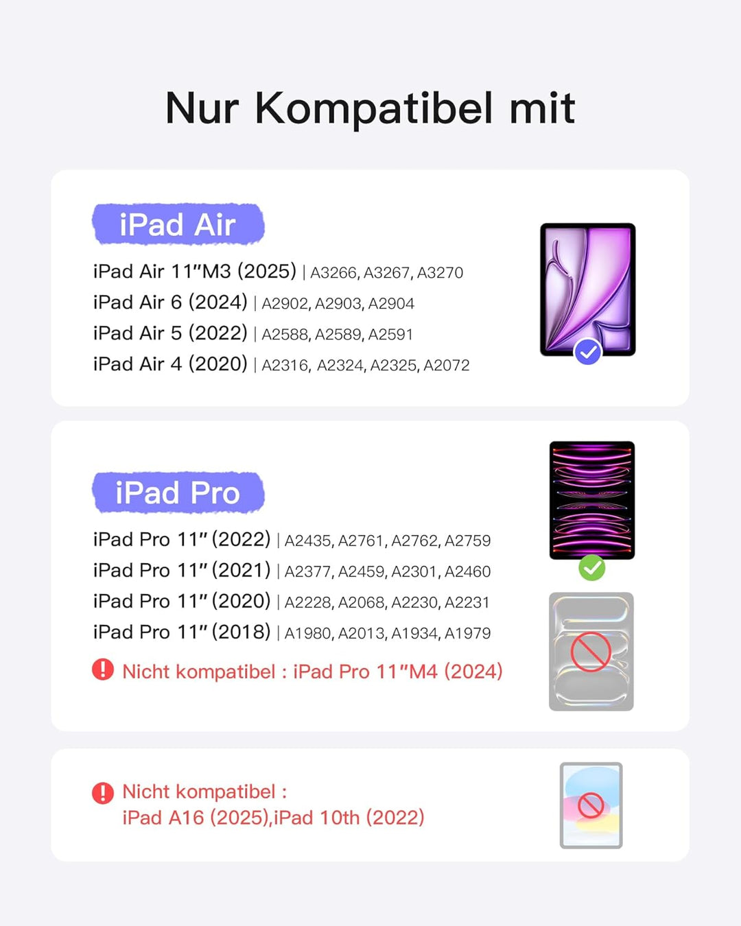Inateck Tastatur Hülle für iPad Air 6 11 Zoll 2024,iPad Air 5/4 10.9 Zoll,iPad Pro 11 Zoll 4/3/2/1,H